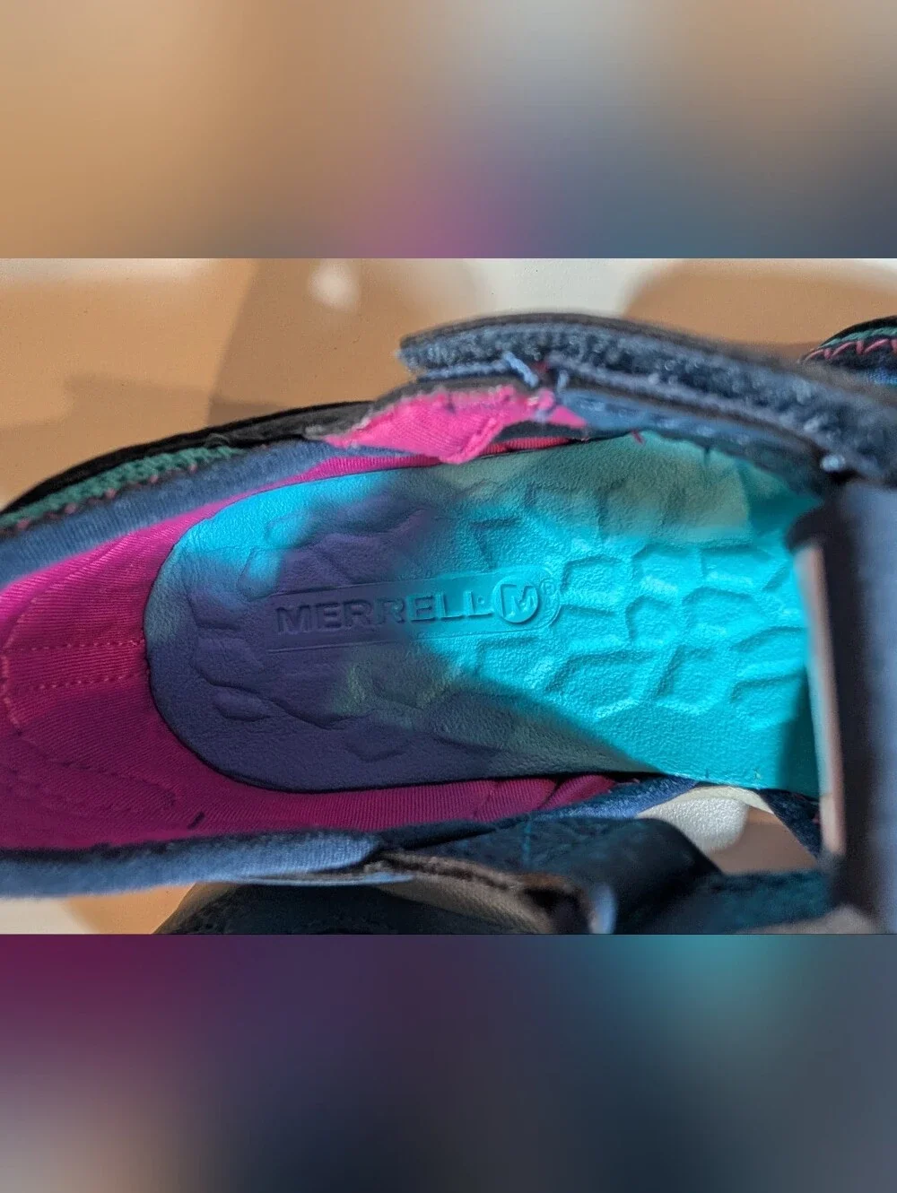 Merrell Hydro Lily Kid Size 1 Navy/Teal Sport Sandal with Pink Accents